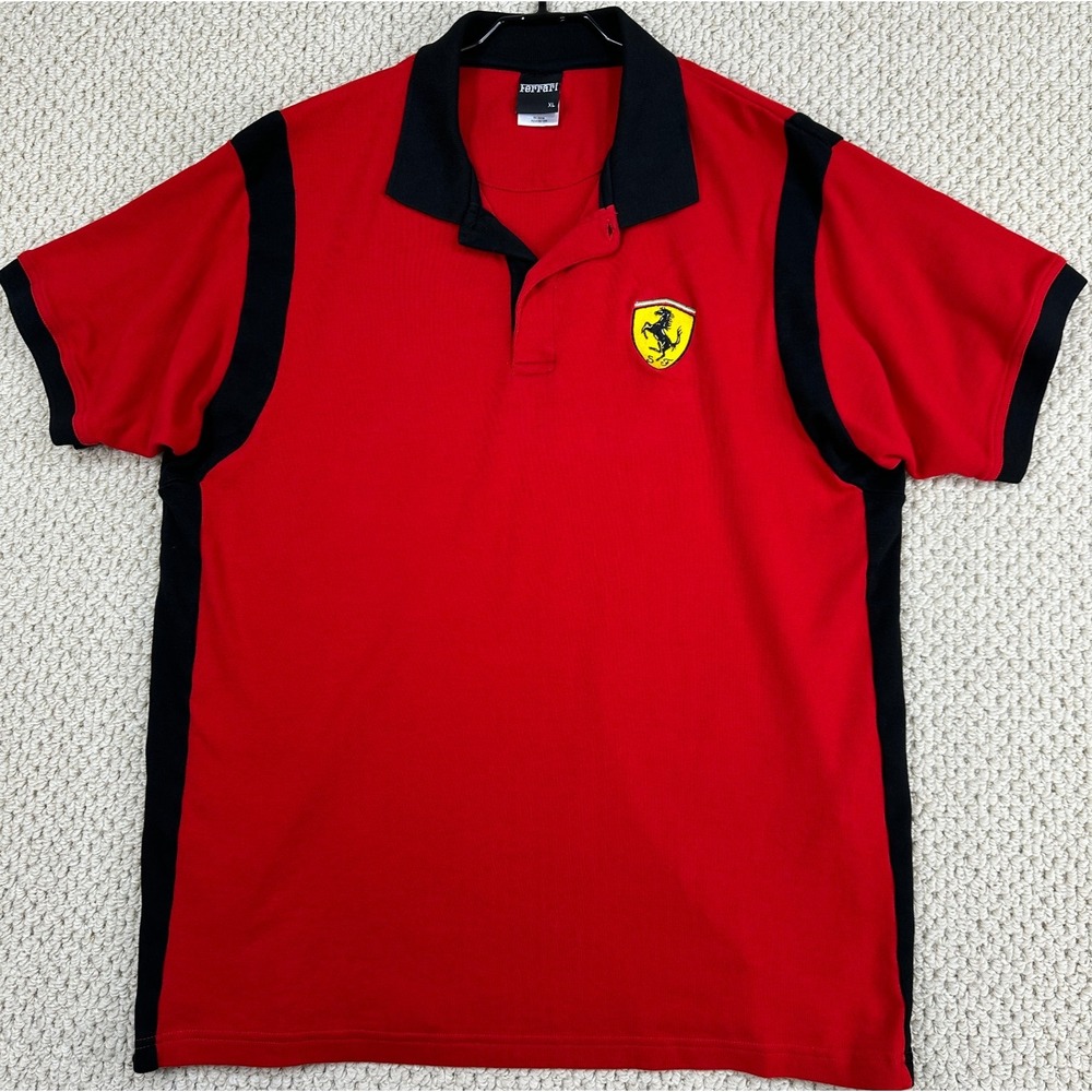 Vintage Ferrari Polo Shirt Mens XL Cherry Red Scuderia Logo Shield Licensed 2002